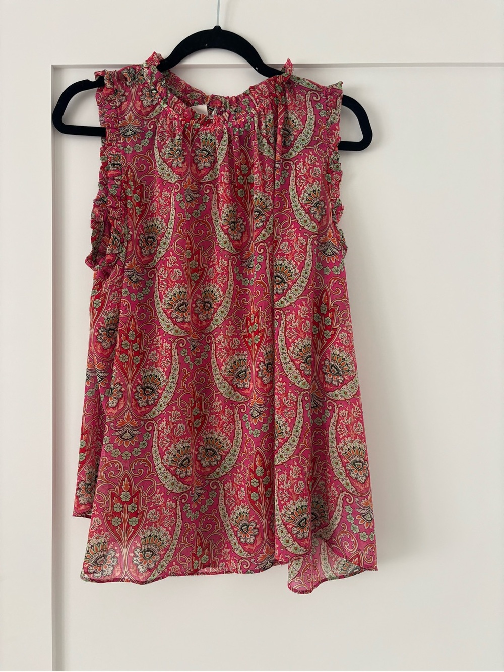 GAP Pink Paisley Ruffle Neck Sleeveless Top